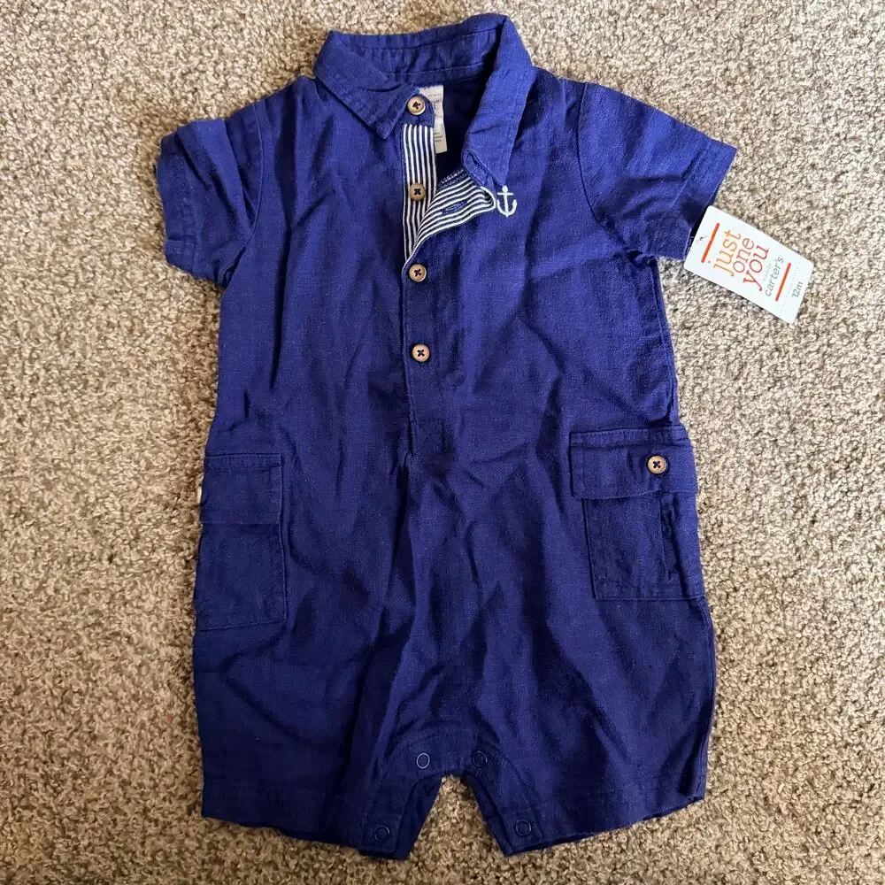Carter's Blue Anchor Romper NWT 12 Months Boy Sailor Ship Ocean